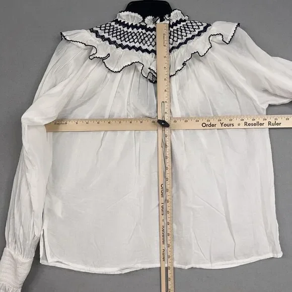 Cleobella Blouse Womens XS White Wendy Top Ruffle Smocked Boho Organic Cotton - Picture 10 of 14